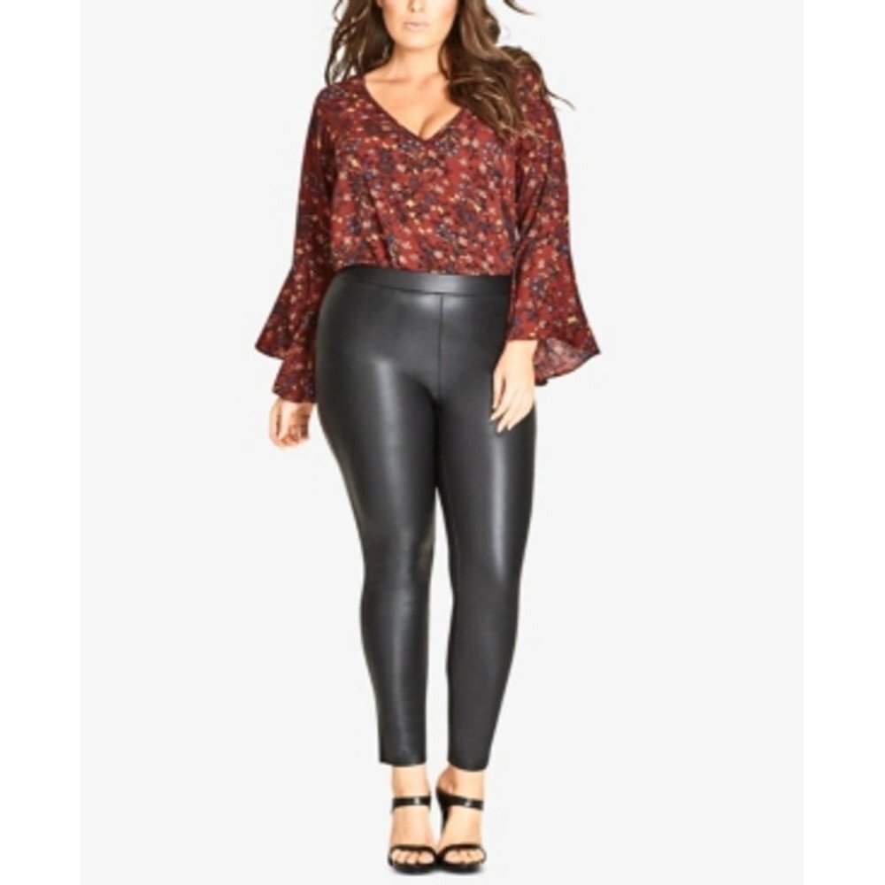 City Chic Faux Leather pull on‎ legging blk sz L/20